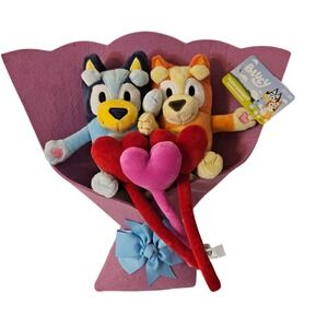 Bluey Plush Bouquet 2 Blue Heeler Characters Hearts Valentine Gift New